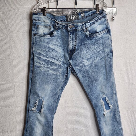 AHP Another Hype Piece Blue Denim Distressed Acid Wash Stretch Skinny Jean 36x34 - Picture 3 of 16